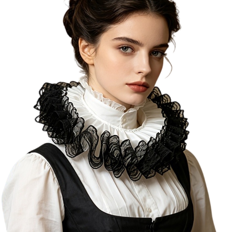 Men'S Victorian Accessories - Victorian Layered Lace Ruffle Collar Decorative