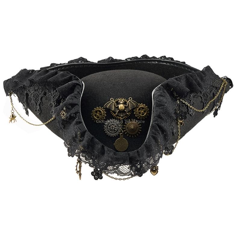 Men'S Victorian Accessories - Lace Trim Bat Gear Pirate Hat