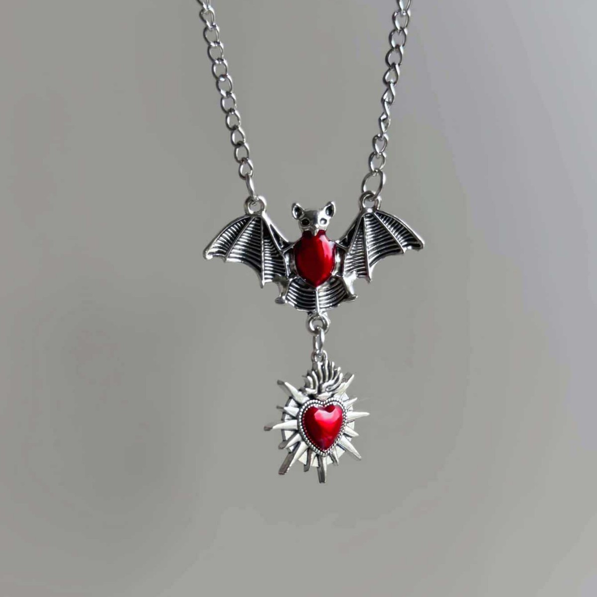 Men'S Victorian Accessories - Spike Heart Bat Necklace, Gothic jewelry,